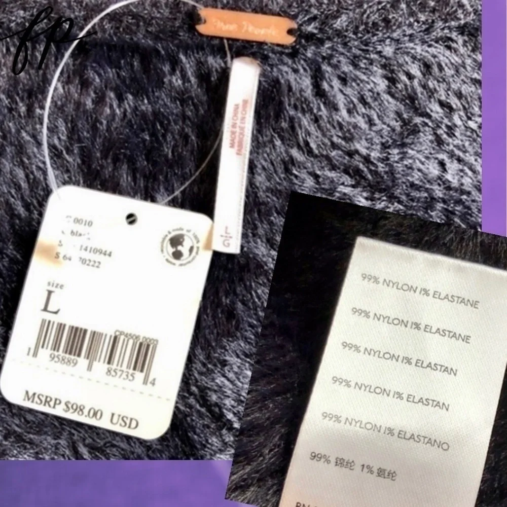 FREE PEOPLE NWT Moonbeam Puff Sleeve Fuzzy Cropped Pullover Sweater/LG